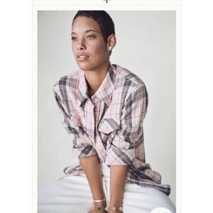 Stylish Plaid Button-Down Shirt - Pink and Gray